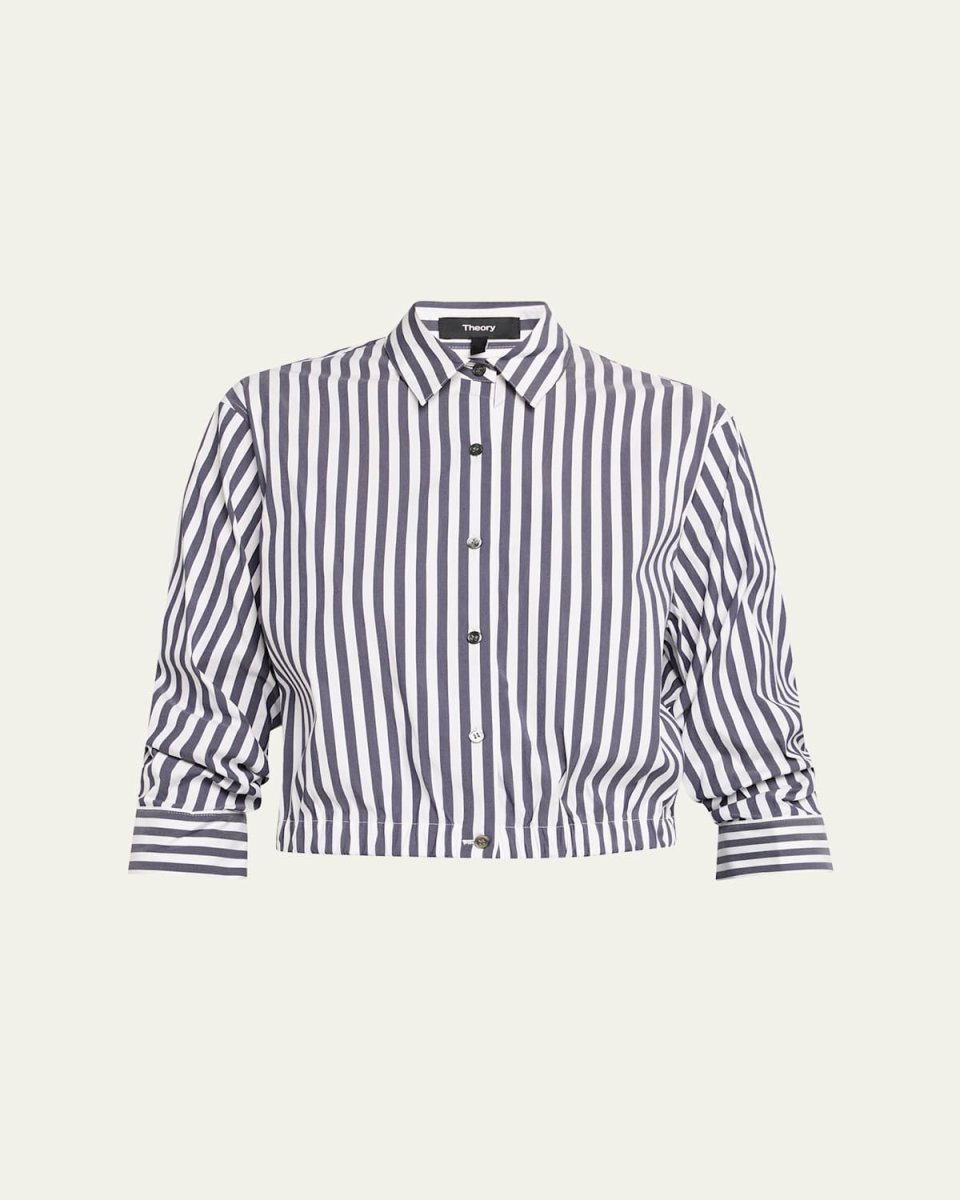 Stripe Cropped Button-Front Shirt